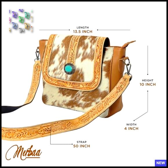 Leather Crossbody Bag Floral Tooled Adjustable Shoulder Purse Multipocket Chic